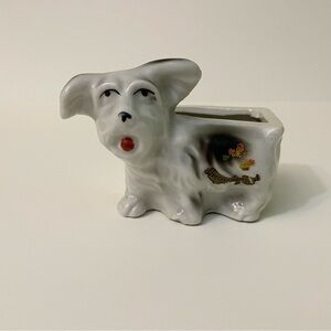 Vintage White Scotty Dog Planter Trinket Dish Peterborough Souvenir Japan